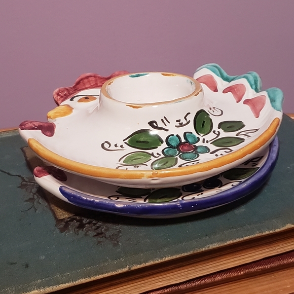 Chicken Egg Cup Saucers Vintage Giraffa Cali 1992 - Picture 10 of 10